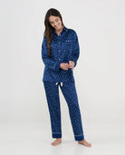 Pijama navidad Mujer estilo camisero azul marino con estrellitas blancas