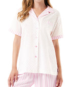 Pijama de mujer largo plumeti y rayas — Fucsia