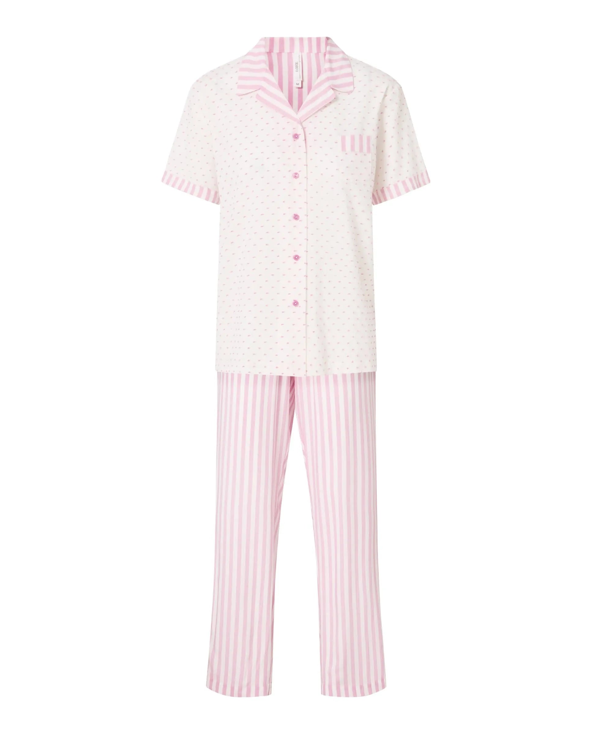 Pijama de mujer largo plumeti y rayas — Fucsia