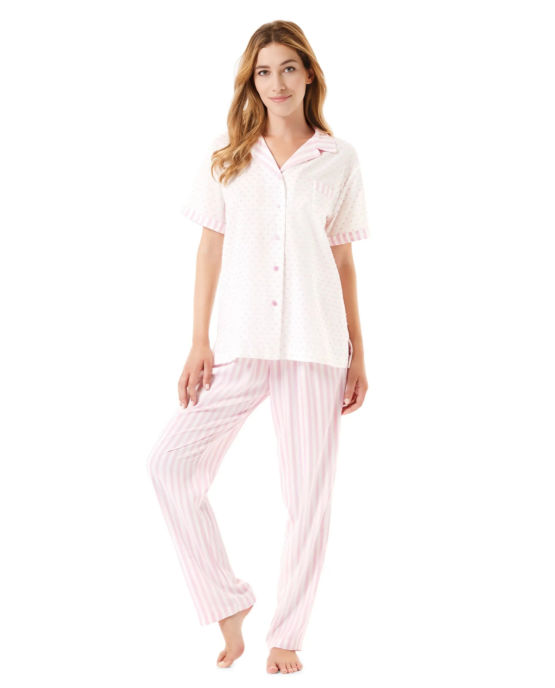 Pijama de mujer largo plumeti y rayas