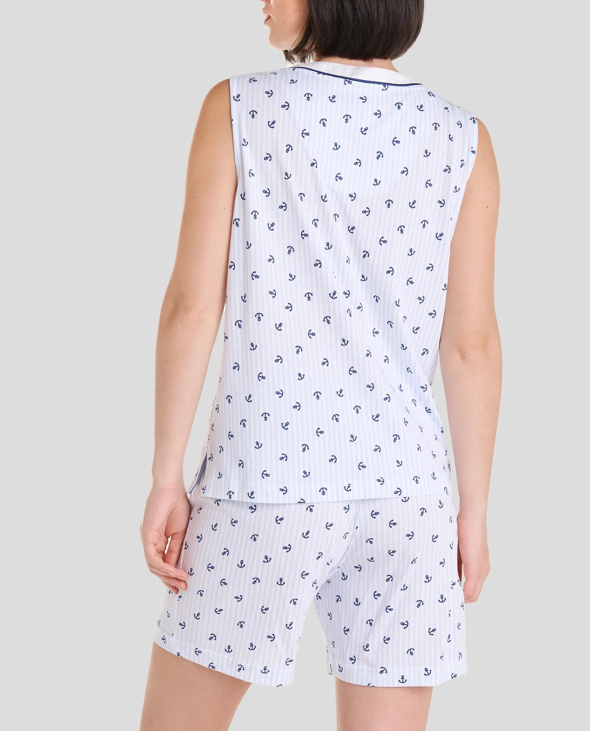 Pijama de mujer corto sin mangas veraniego estampado de anclas