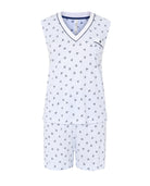 Pijama corto de mujer Lohe, de algodón y modal estampado anclas, cuello pico, sin mangas y pantalón corto.