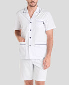 Pijama de verano para hombre chaqueta abierta manga corta plumeti y pantalón corto