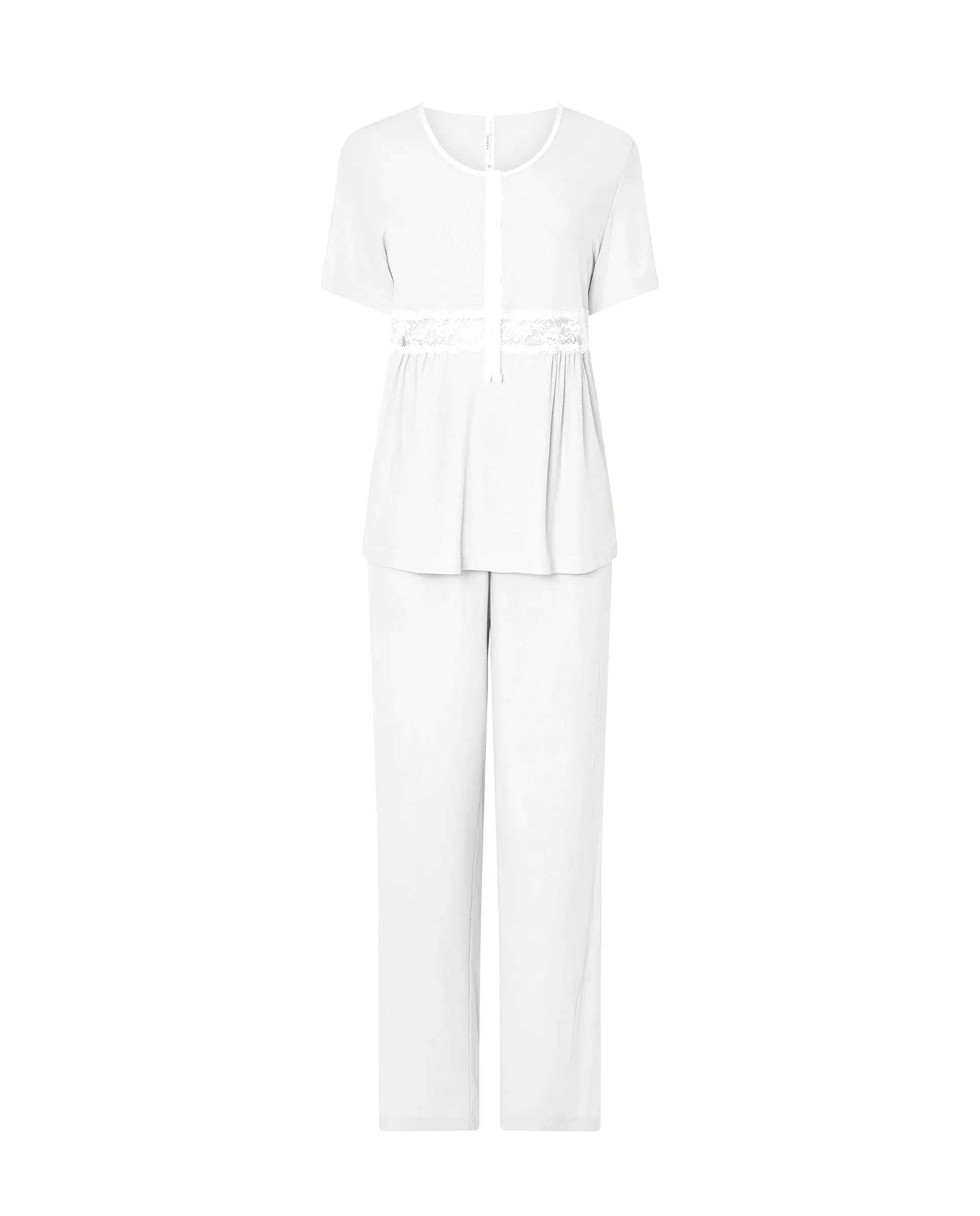 Pijama largo de mujer de manga corta para verano color verde detalles estampado plata