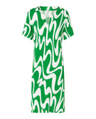 Vestido corto de mujer, estampado ondas, manga corta, bolsillos laterales.