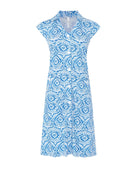 Vestido largo de mujer Lohe, tejido punto viscosa estampada, abierto con botones, con cuello, bolsillos de plastón y sin mangas.