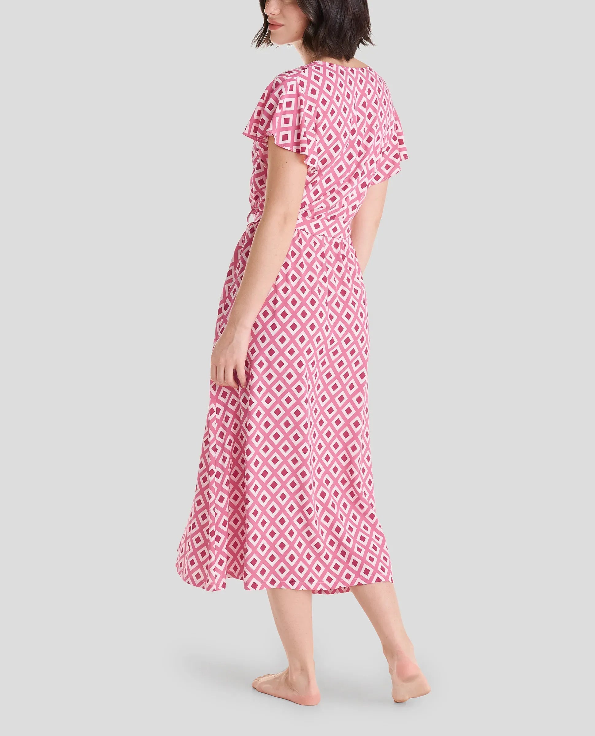 Vestido corto de verano cruzado con manga corta en viscosa de rombos