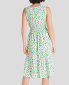 Vestido corto de verano viscosa sin mangas a topos y cintura nido de abeja