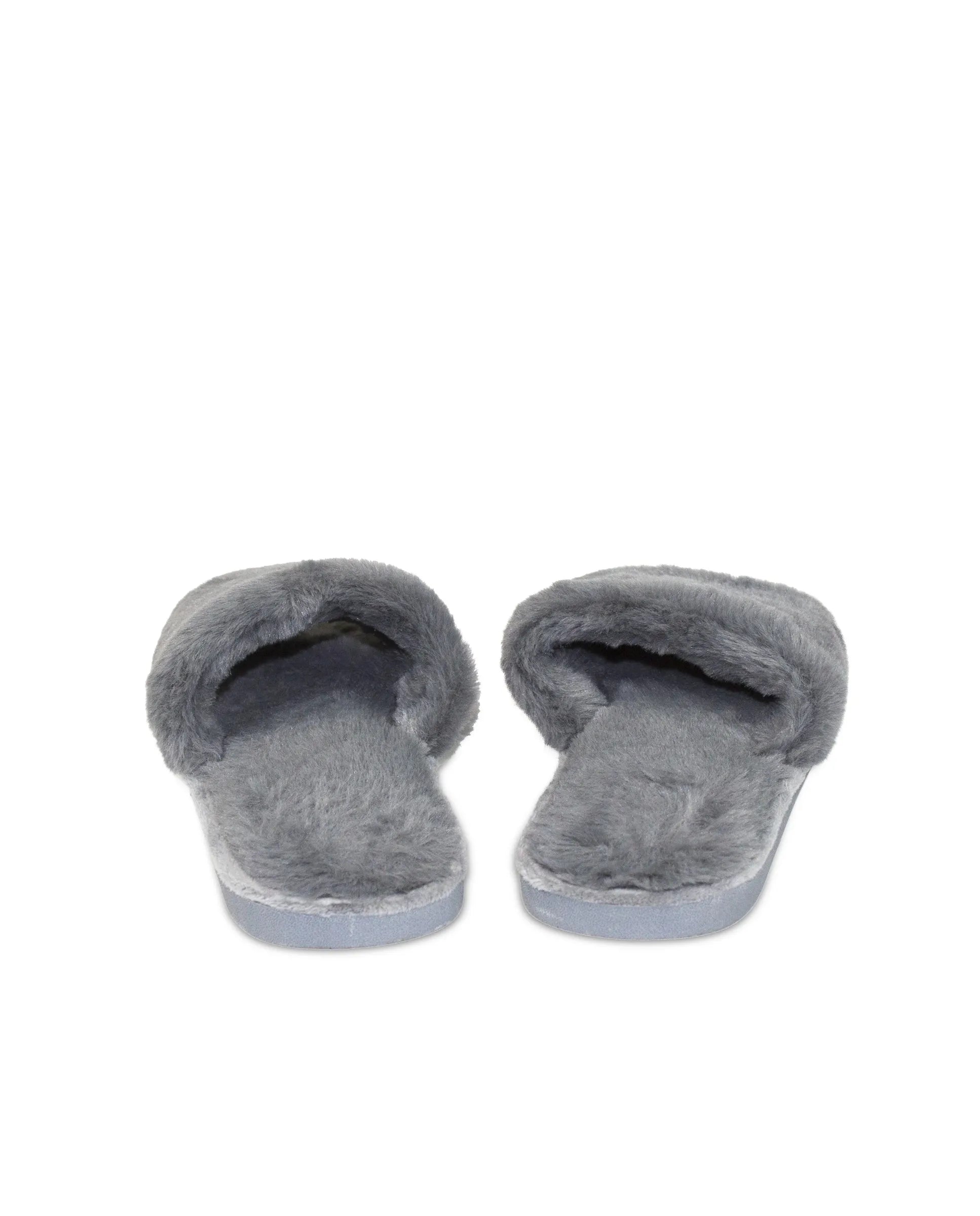 Zapatillas abiertas color gris con pelo para estar en casa